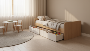 découvrez comment un lit enfant 90×190 avec rangement intégré peut optimiser l'espace de la chambre, alliant praticité et gain de place pour un environnement ordonné et agréable.